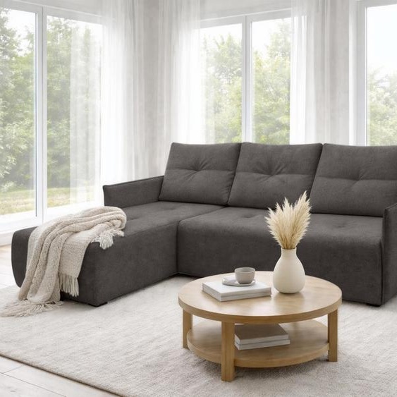 AX LIVING Canapé dangle Damascus gris foncé avec fonction couchage, coffre de rangement, canapé-lit 212 cm, côté gauche