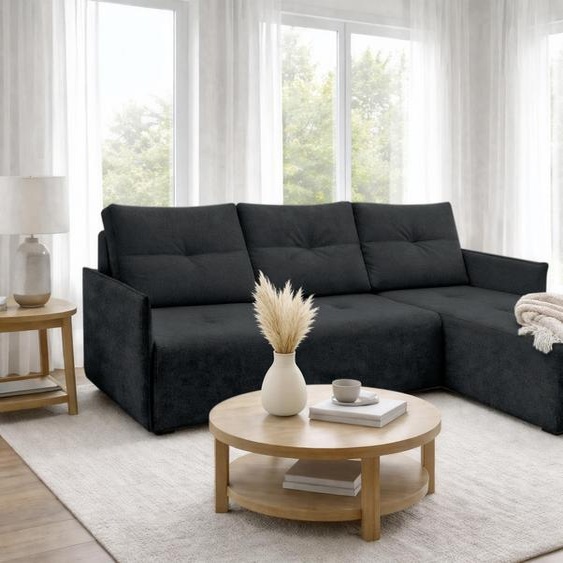AX LIVING Canapé dangle Damascus noir avec fonction couchage, coffre de rangement, canapé-lit 212 cm, côté droit