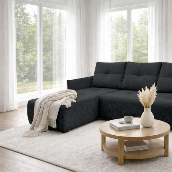 AX LIVING Canapé dangle Damascus noir avec fonction couchage, coffre de rangement, canapé-lit 212 cm, côté gauche