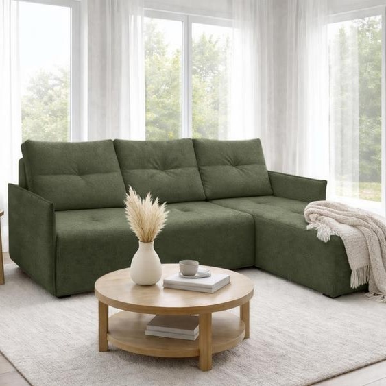 AX LIVING Canapé dangle Damascus vert avec fonction couchage, coffre de rangement, canapé-lit 212 cm, côté droit