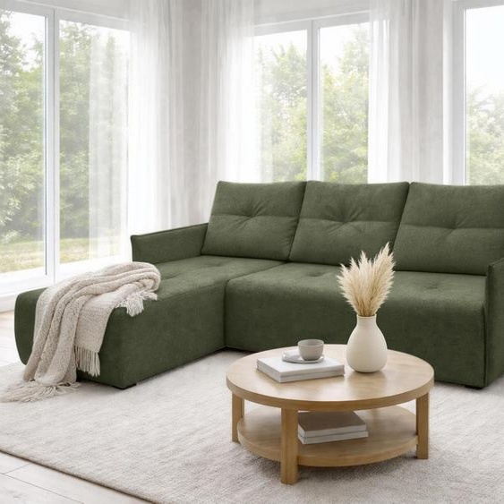 AX LIVING Canapé dangle Damascus vert avec fonction couchage, coffre de rangement, canapé-lit 212 cm, côté gauche