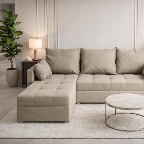 Canapé dangle AX LIVING ELIF beige avec fonction couchage, forme en L, canapé avec coffre de rangement - Canapé dangle moderne, canapé dangle pour salon - Canapé dangle beige - Gauche