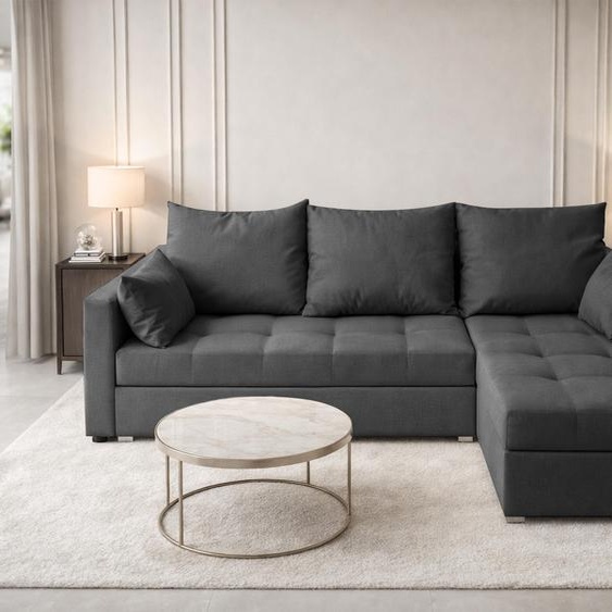 Canapé dangle AX LIVING ELIF gris avec fonction couchage, forme en L, canapé avec coffre de rangement - Canapé dangle moderne, canapé dangle pour salon - Canapé dangle gris - Droite