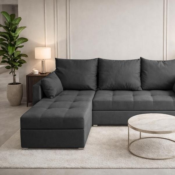 Canapé dangle AX LIVING ELIF gris avec fonction couchage, forme en L, canapé avec coffre de rangement - Canapé dangle moderne, canapé dangle pour salon - Canapé dangle gris - Gauche