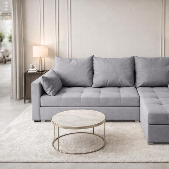 Canapé dangle AX LIVING ELIF gris clair avec fonction couchage en L, canapé avec coffre de rangement - Canapé dangle moderne, canapé dangle pour salon - Canapé dangle gris clair - À droite