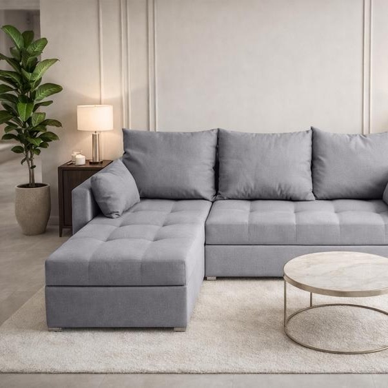 Canapé dangle AX LIVING ELIF gris clair avec fonction couchage en L, canapé avec coffre de rangement - Canapé dangle moderne, canapé dangle pour salon - Canapé dangle gris clair - Gauche