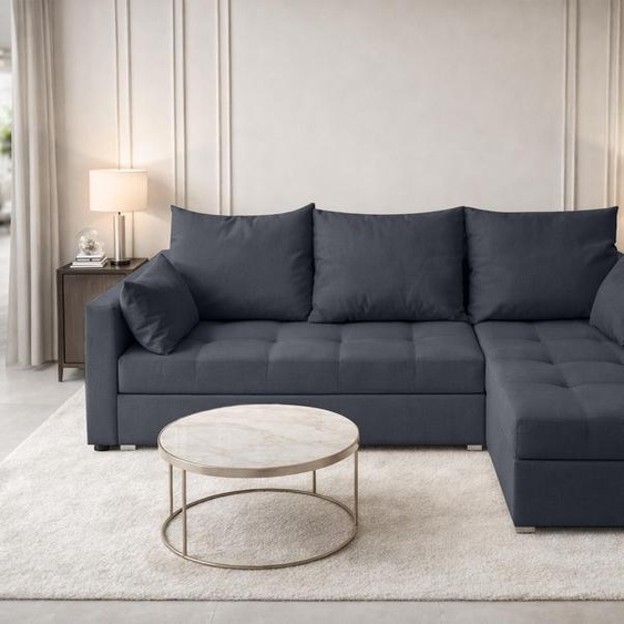 Canapé dangle AX LIVING ELIF gris foncé avec fonction couchage, forme en L, canapé avec coffre de rangement - Canapé dangle moderne, canapé dangle pour salon - Canapé dangle gris foncé - À droite