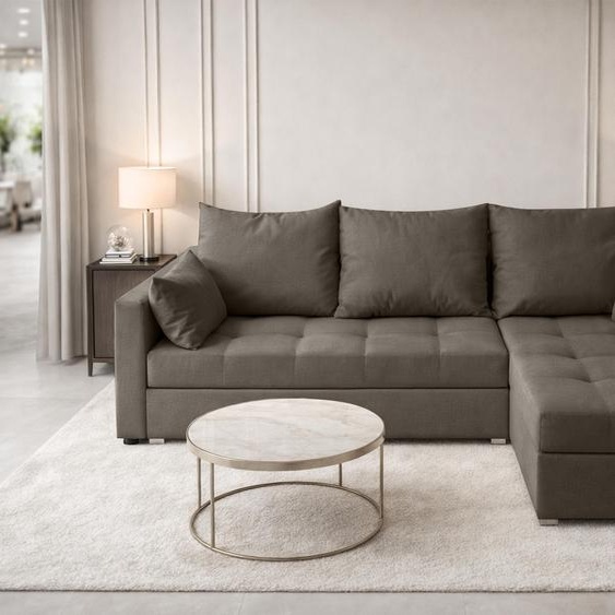 Canapé dangle AX LIVING ELIF marron avec fonction couchage, forme en L, canapé avec coffre de rangement - Canapé dangle moderne, canapé dangle pour salon - Canapé dangle marron - Droite
