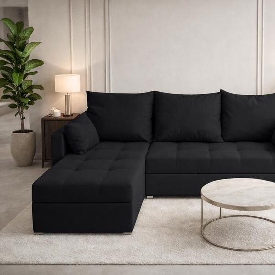 Canapé dangle AX LIVING ELIF noir avec fonction couchage, forme en L, canapé avec coffre de rangement - Canapé dangle moderne, canapé dangle pour salon - Canapé dangle noir - Gauche