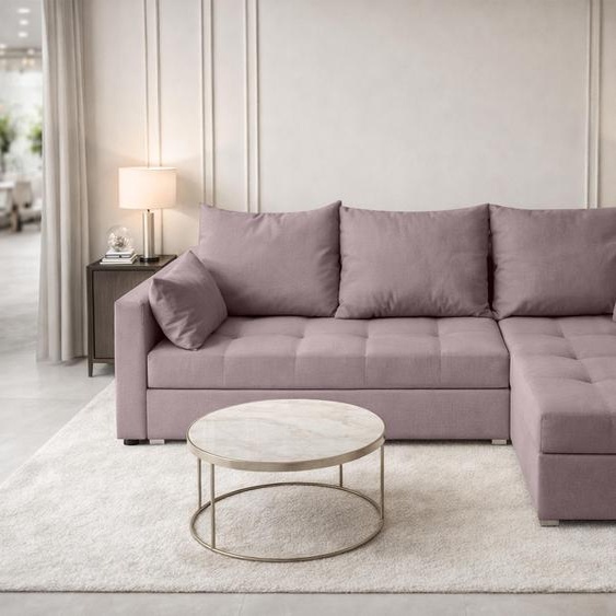 Canapé dangle AX LIVING ELIF rose avec fonction couchage, forme en L, canapé avec coffre de rangement - Canapé dangle moderne, canapé dangle pour salon - Canapé dangle rose - Droite