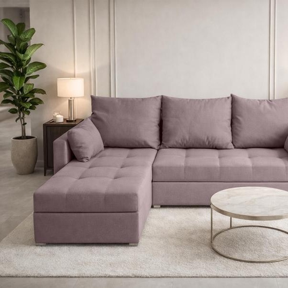 Canapé dangle AX LIVING ELIF rose avec fonction couchage, forme en L, canapé avec coffre de rangement - Canapé dangle moderne, canapé dangle pour salon - Canapé dangle rose - Gauche