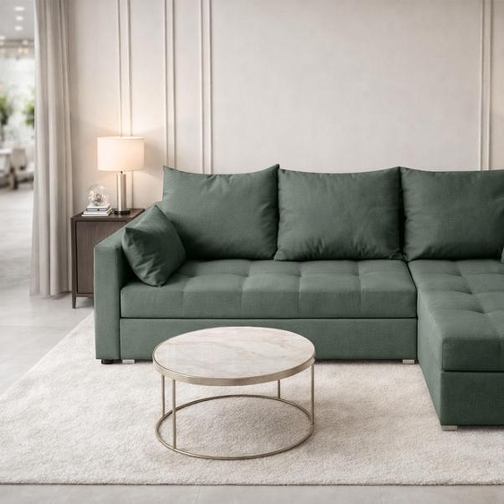 Canapé dangle AX LIVING ELIF vert avec fonction couchage, forme en L, canapé avec coffre de rangement - Canapé dangle moderne, canapé dangle pour salon - Canapé dangle vert - Droite