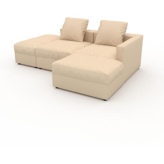 Canapé dangle - Beige crème, design arrondi, canapé en L ou angle, confortable avec méridienne ou coin - 222 x 62 x 156 cm, modulable