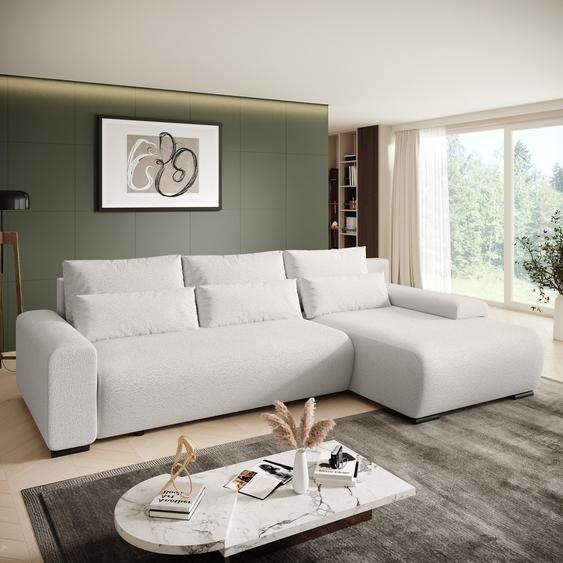 Canapé dangle Benny L avec fonction sommeil & coffre de lit - Tissu Bouckle en beige - Ottomane à droite- Canapé rembourré moderne