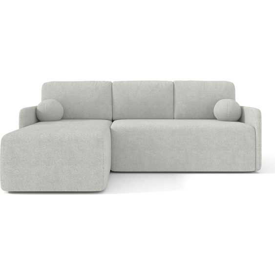 Canapé dangle BOOLE, Canapé dangle en L avec fonction sommeil et coffre de lit, couleur : gris, tissu bouclé, ottomane universelle