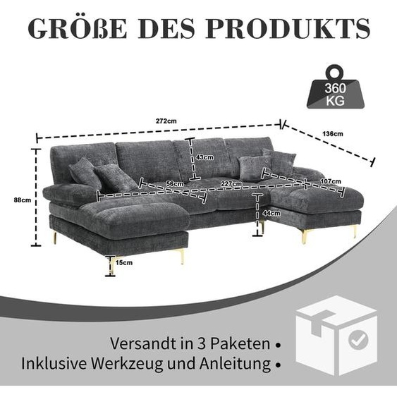 Canapé dangle - Canapé lounge - Coin salon - Canapé modulaire - Gris foncé - Tissu chenille de haute qualité