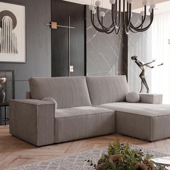 Canapé dangle capitonné HUGO avec fonction sommeil et coffre de lit Canapé dangle en L Salon Canapé avec coffre de lit Canapé droit Poso 02 Beige