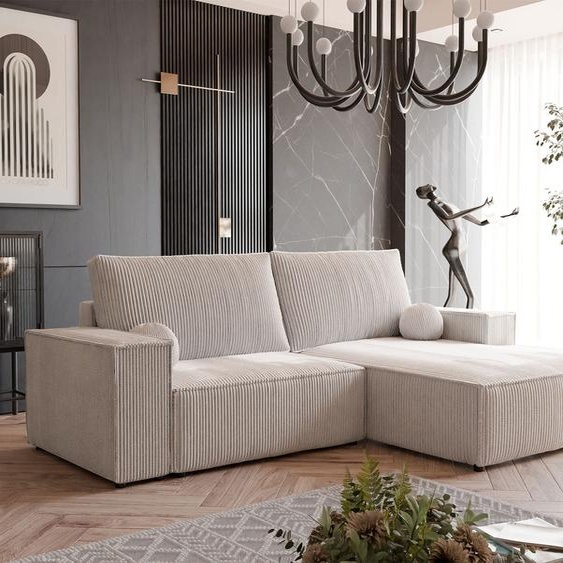 Canapé dangle capitonné HUGO avec fonction sommeil et coffre de lit Canapé dangle en L Salon Canapé avec coffre de lit Canapé droit Poso 100 Beige