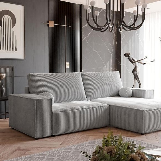 Canapé dangle capitonné HUGO avec fonction sommeil et coffre de lit Canapé dangle en L Salon Canapé avec coffre de lit Canapé droit Poso 110 Gris