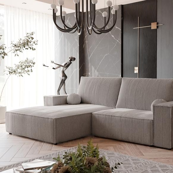 Canapé dangle capitonné HUGO avec fonction sommeil et coffre de lit Canapé dangle en L Salon Canapé avec coffre de lit Canapé gauche Poso 02 Beige