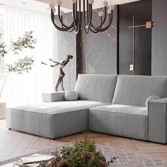 Canapé dangle capitonné HUGO avec fonction sommeil et coffre de lit Canapé dangle en L Salon Canapé avec coffre de lit Canapé gauche Poso 110 Gris