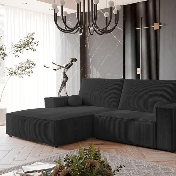 Canapé dangle capitonné HUGO avec fonction sommeil et coffre de lit Canapé dangle en L Salon Canapé avec coffre de lit Canapé gauche Poso 135 Noir