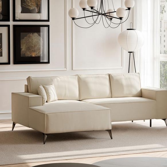 Canapé dangle capitonné OTIS avec fonction sommeil et coffre de lit 294 cm Beige Canapé capitonné côté gauche Paysage de salon moderne Canapé-lit dangle indépendant Canapé 144x244 cm Monolith 02