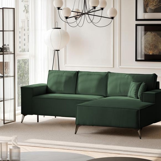 Canapé dangle capitonné OTIS avec fonction sommeil et coffre de lit 294 cm Coin capitonné vert côté droit Paysage de salon moderne Canapé-lit dangle indépendant Canapé 144x244 cm Monolith 37