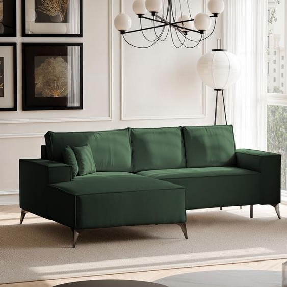 Canapé dangle capitonné OTIS avec fonction sommeil et coffre de lit 294 cm Coin capitonné vert côté gauche Paysage de salon moderne Canapé-lit dangle indépendant Canapé 144x244 cm Monolith 37