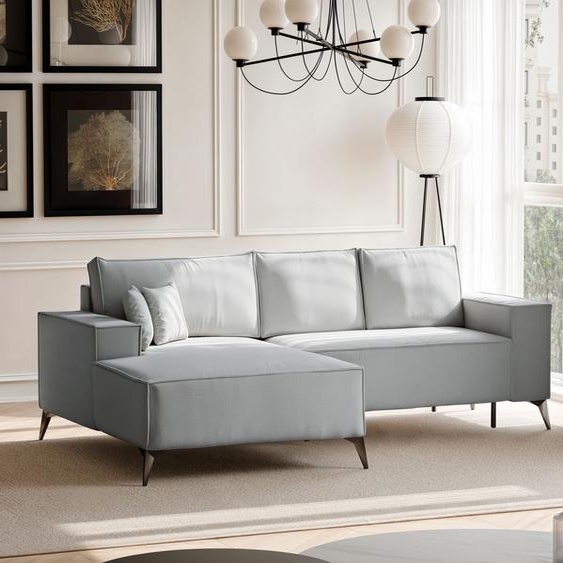 Canapé dangle capitonné OTIS avec fonction sommeil et coffre de lit 294 cm Gris Coin capitonné côté gauche Paysage de salon canapé-lit moderne canapé dangle indépendant Canapé 144x244 cm Monolith 85