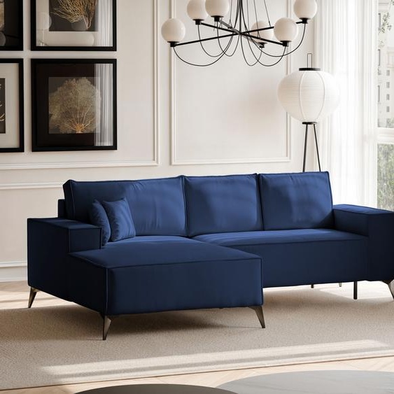 Canapé dangle capitonné OTIS avec fonction sommeil et coffre de lit 294 cm Navy Coin capitonné côté gauche Paysage de salon canapé-lit moderne canapé dangle indépendant Canapé 144x244 cm Monolith 77