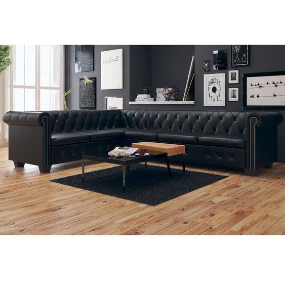 Canapé dangle Chesterfield 6 Places Cuir artificiel Noir