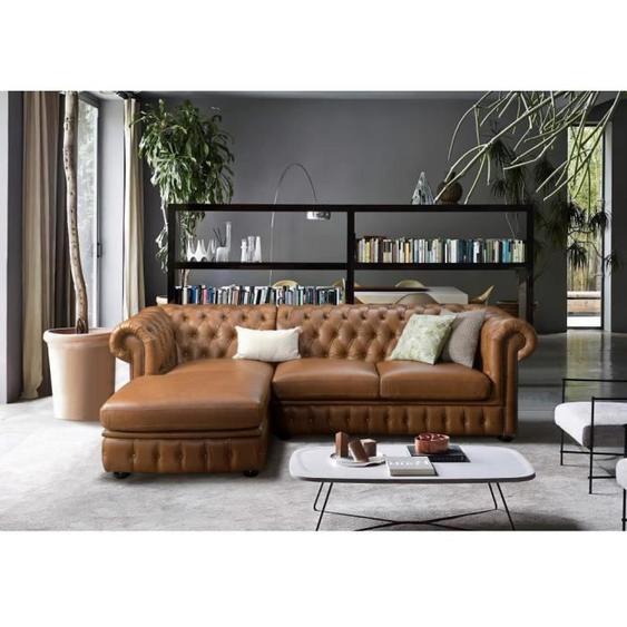 Canapé dangle chesterfield BRENTON 100% cuir de buffle - Caramel vintage