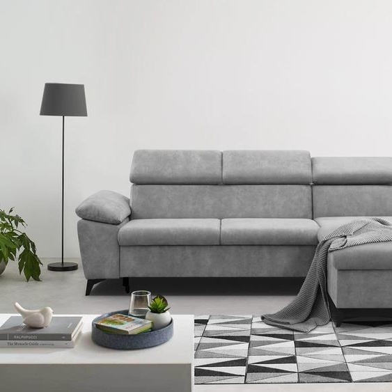 Canapé dangle Colin pour le salon, pieds en métal noirCaisson dangle rembourré avec fonction de couchage (tissu : sally 08 - gris clair, ottoman : à droite)