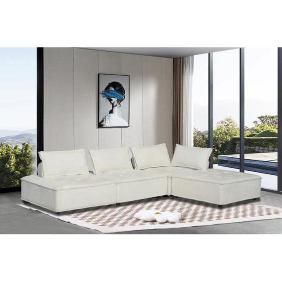 STAVA - Canapé dangle modulable 4 places en velours texturé - blanc