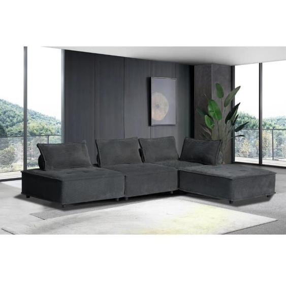 STAVA - Canapé dangle modulable 4 places en velours texturé - gris foncé