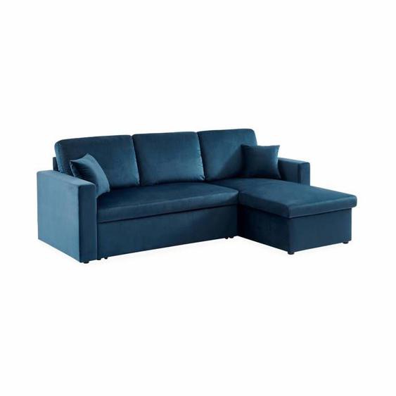 Canapé dangle convertible en velours bleu pétrole 3 places. fauteuil dangle réversible coffre rangement lit modulable