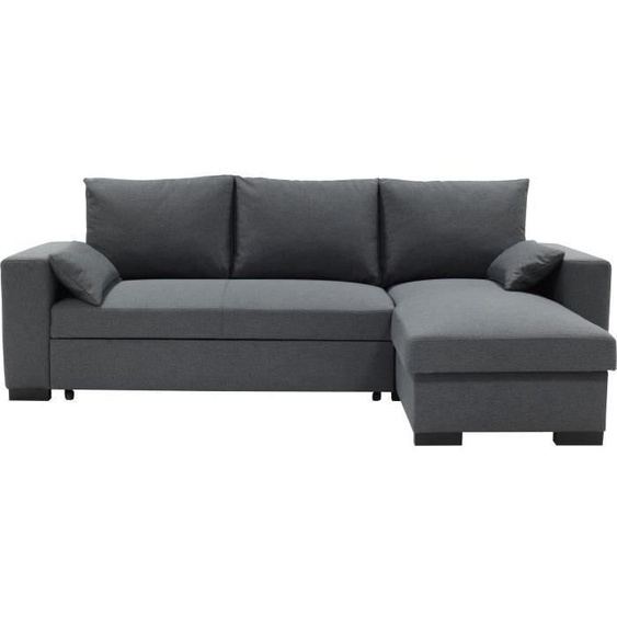 Canapé dangle convertible - MORGAN - 3 places - Anthracite avec coffre et coussins déco - 236x143x85cm