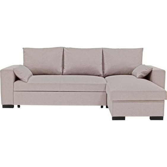 Canapé dangle convertible - MORGAN - 3 places - Beige avec coffre et coussins déco - 236x143x85cm