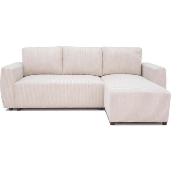 Canapé dangle convertible réversible 3-4 places PHARELL - Velours côtelé beige - Coffre de rangement - L 230x P 155 x H 95 cm
