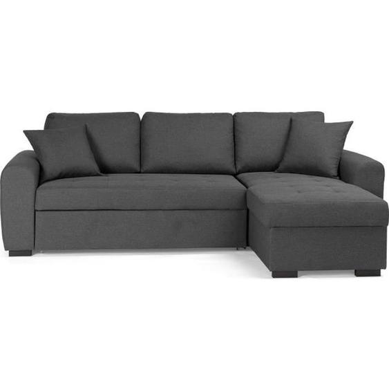 Canapé dangle convertible réversible 4 places - Tissu gris - L 244 x P 151 x H 90 - HAMILTON - Fabriqué en Ukraine