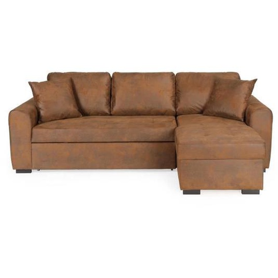 Canapé dangle convertible réversible 4 places - Tissu Marron vintage - L 244 x P 151 x H 90 -HAMILTON -Fabriqué en Ukraine
