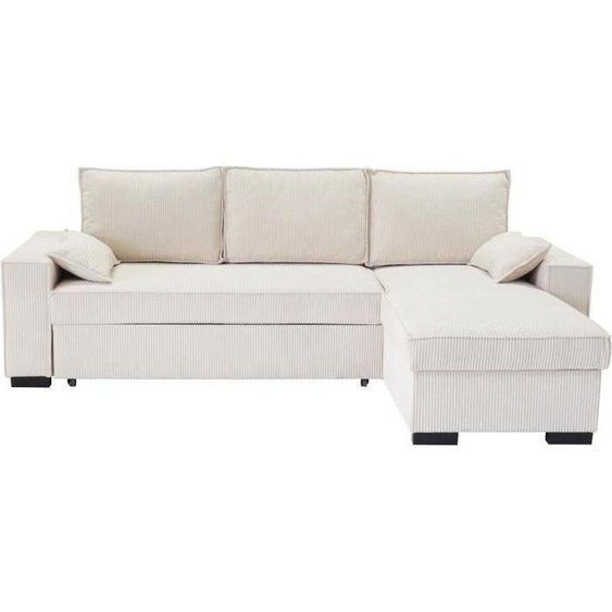 Canapé dangle convertible, Réversible, Coffre de rangement, Méridienne, Velours côtelé beige, 240 x 143 x 85cm