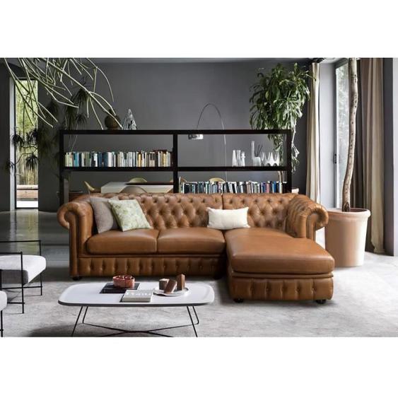 Canapé dangle droit chesterfield BRENTON 100% cuir de buffle - Caramel vintage