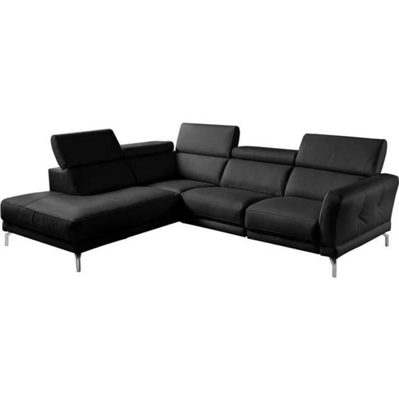 Canapé dangle en 100% tout cuir épais de luxe italien , 5/6 places DALBERT, couleur noir, angle gauche