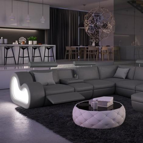 Canapé dangle en cuir XXL lumineux - Atco - Gris foncé 904 / C