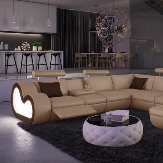 Canapé dangle en cuir XXL lumineux - Atco - Taupe 907 / Côtés
