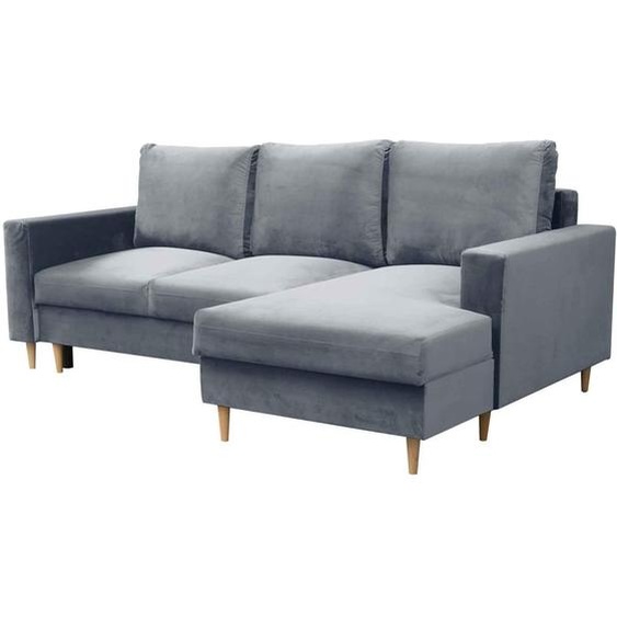 Canapé dangle en forme de L dans le style scandinave DAVE, canapé dangle avec fonction de couchage et table de chevet, canapé dangle avec pieds en bois (tissu : fancy 85 - bleu clair, ottoman : à droite)