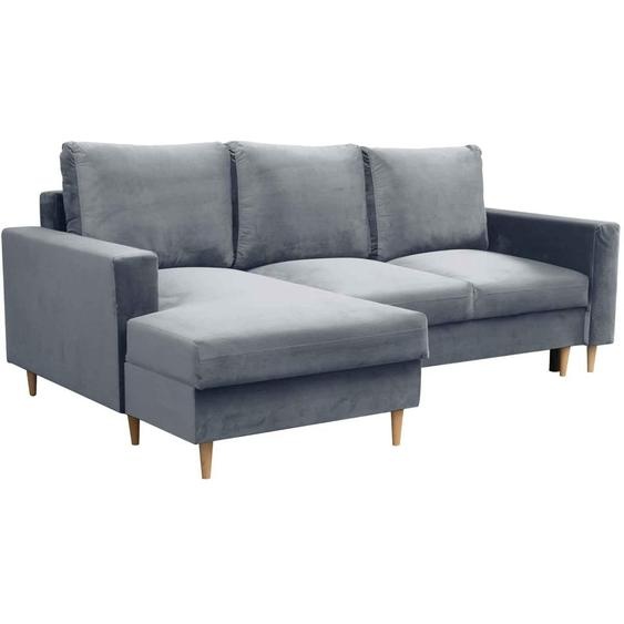 Canapé dangle en forme de L dans le style scandinave DAVE, canapé dangle avec fonction de couchage et table de chevet, canapé dangle avec pieds en bois (tissu : fancy 85 - bleu clair, ottoman : à gauche)