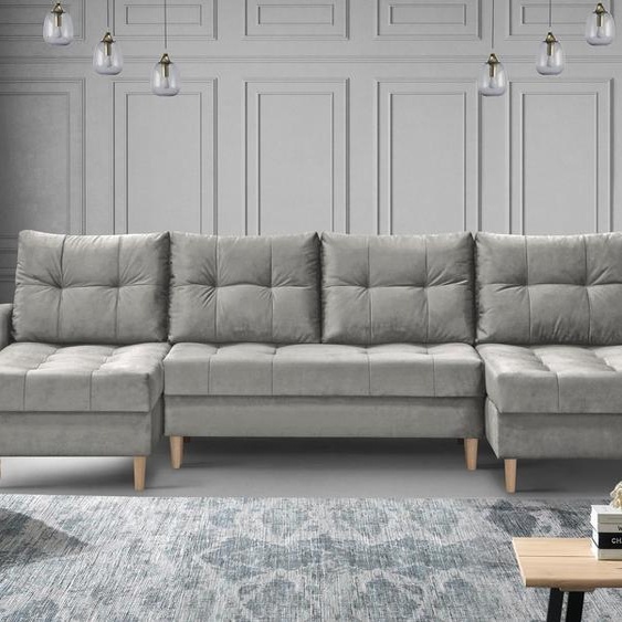 Canapé dangle en forme de U dans un style scandinave avec ottoman universel HALANT U avec fonction de couchage en velours (couleur : beige)